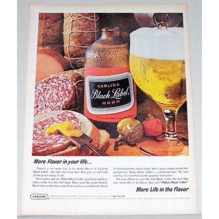 1965 Carling Black Label Beer Color Print Ad - Flavor For Life