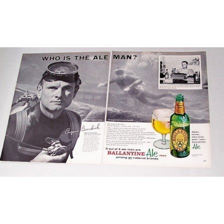 1962 Ballantine Ale Scuba Diving Print Ad Eugene Burdick Ocean Explorer