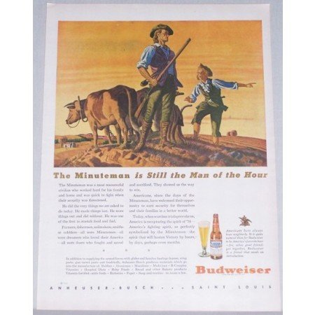 1944 Budweiser Beer Color Art Print Ad - The Minuteman