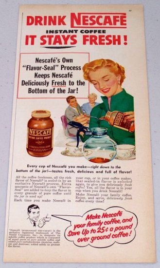 1952 Nescafe Instant Coffee Vintage Color Art Print Ad