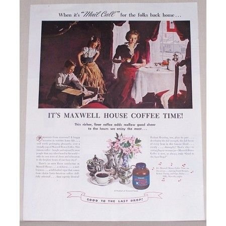 1945 Maxwell House Coffee Color Print Ad - Mail Call