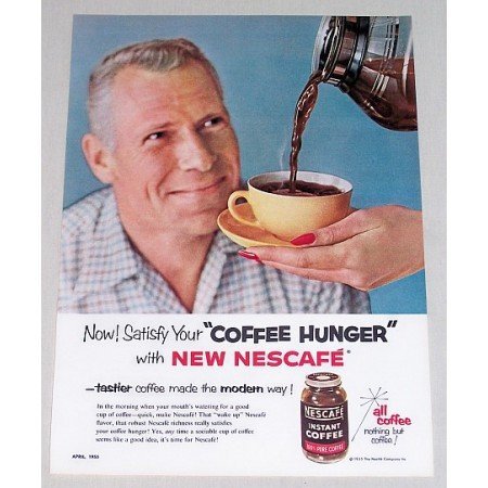1955 Nescafe Instant Coffee Color Print Ad - Coffee Hunger