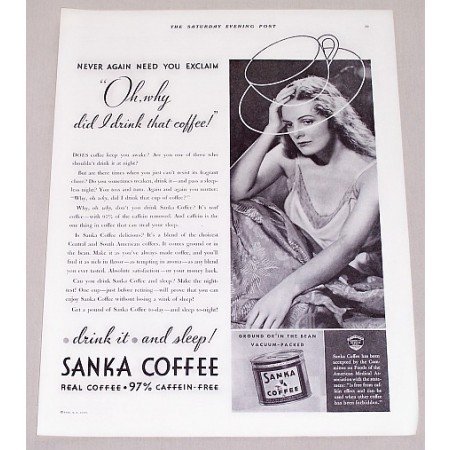 1932 Sanka Coffee Print Ad - Oh, Why Did I Drink That Coffee!