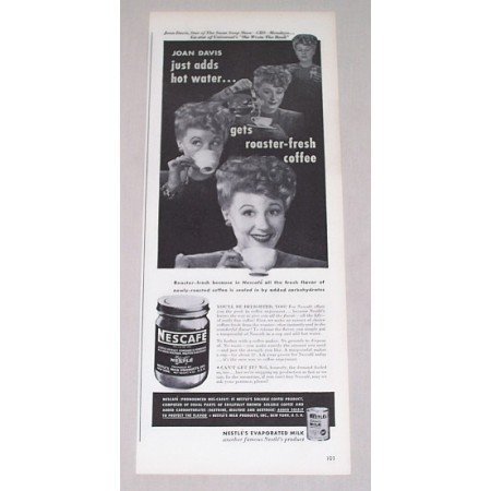 1946 Nescafe Coffee Print Ad Celebrity Joan Davis