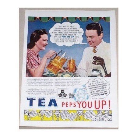 1939 Tea Color Golf Color Print Ad - Peps You Up!