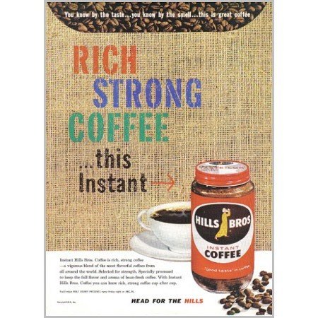 1959 Hills Bros. Instant Coffee Color Print Ad