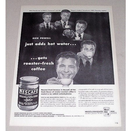 1946 Nescafe Coffee Print Ad Celebrity Dick Powell