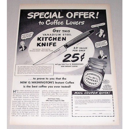 1946 Washington Instant Coffee Kitchen Knife Offer Print Ad