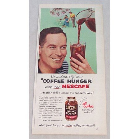 1955 Nescafe Coffee Color Print Ad - Satisfy Coffee Hunger