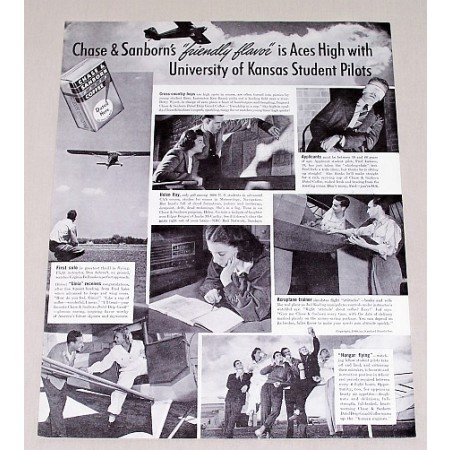 1940 Chase & Sanborn Coffee Print Ad - Kansas Student Pilots