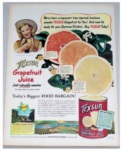 1948 Texsun Grapefruit Juice Color Print Ad - Summer Drinkin