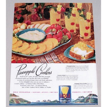 1947 Dole Pineapple Juice Color Print Ad - Pineapple Coolers