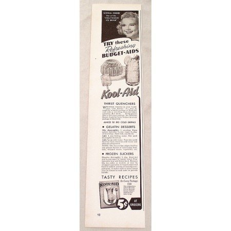 1947 Kool Aid Drink Color Print Ad Celebrity Sonja Henie