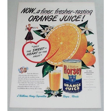 1948 Horsey Orange Juice Color Print Ad - Fresher-Tasting