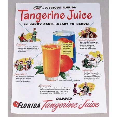 1947 Florida Tangerine Juice Color Print Ad