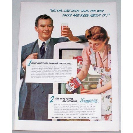 1942 Campbell's Tomato Juice Color Art Print Ad