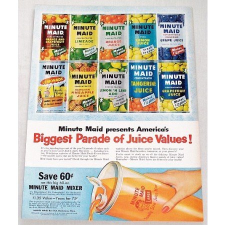 1956 Minute Maid Juices Color Print Ad - Parade of Juice Values