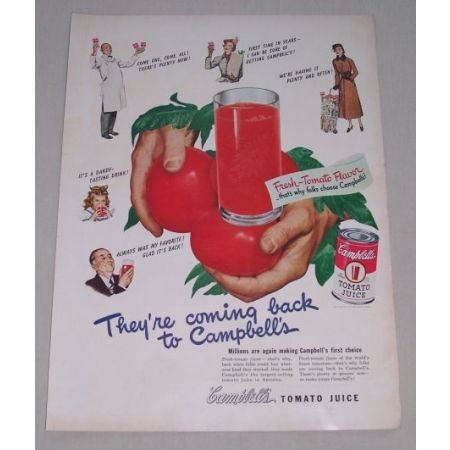 1949 Campbell's Tomato Juice Color Print Ad - Coming Back