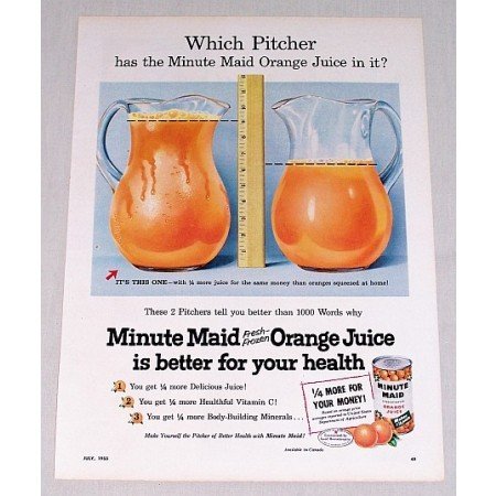 1955 Minute Maid Orange Juice Color Print Ad - Which Pitcher