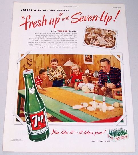 1950 7up Soda Beverage Table Bowling Color 7 UP Print Ad