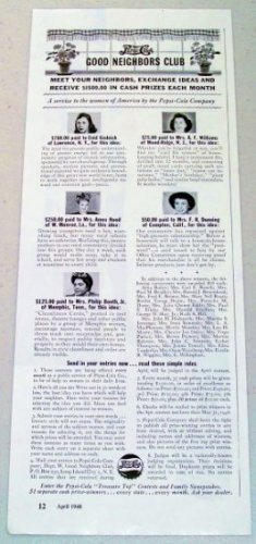 1948 Pepsi Cola Good Neighbors Club Soda Print Ad