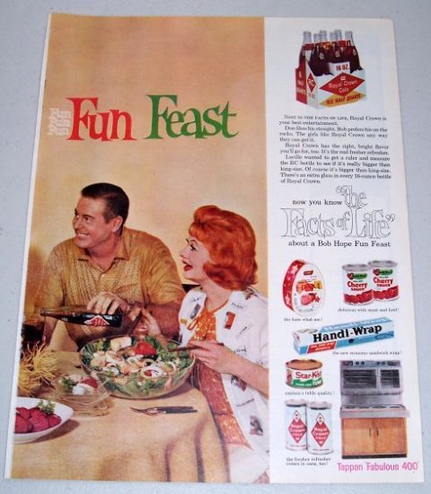 1960 Celebrity Bob Hope Fun Feast Royal Crown Cola 2 Page Color Print Ad