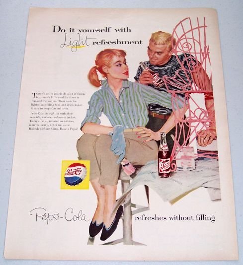 1957 Pepsi Cola Soda Color Art Print Ad