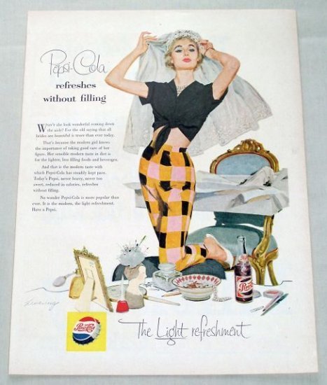 1955 Pepsi Cola Soft Drink Bride Art Soda Color Print Ad