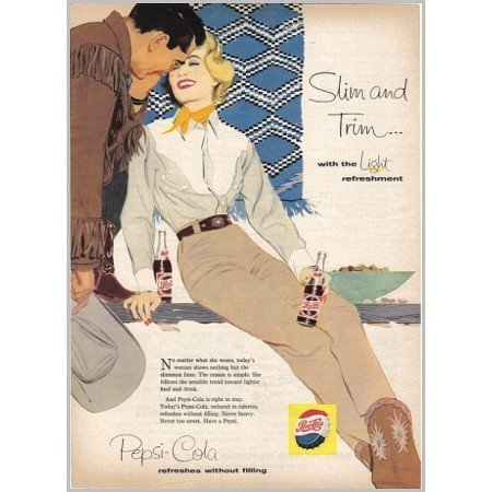 1958 Pepsi Cola Soda Soft Drink Western Art Color Print Ad - Slim and Trim