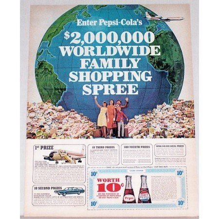 1966 Pepsi Cola Diet Pepsi Soda Soft Drink Color Print Ad - Shopping Spree