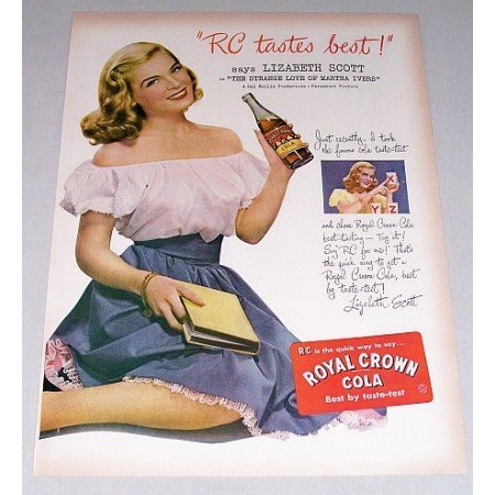 1946 RC Royal Crown Cola Soda Soft Drink Color Print Ad Celebrity Lizabeth Scott
