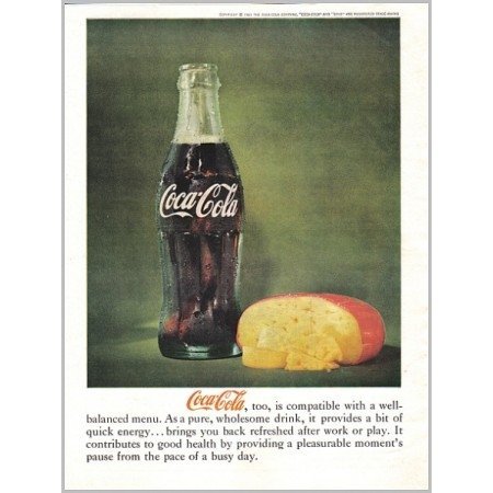 1961 Coca Cola Coke Soft Drink Color Soda Print Ad - Well-Balanced Menu