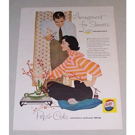 1958 Pepsi Cola Soft Drink Color Soda Art Print Ad - Arrangement For Slimness
