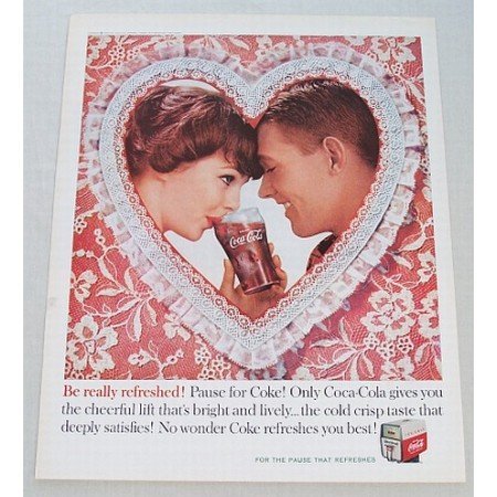 1960 Coca Cola Coke Soft Drink Valentines Color Soda Print Ad - Be Really Refreshed