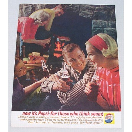 1961 Pepsi Cola Soft Drink Color Soda Print Ad - Indoor Cookout