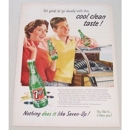 1956 7 UP Soda Soft Drink Jukebox Color Print Ad - Great To Go Steady