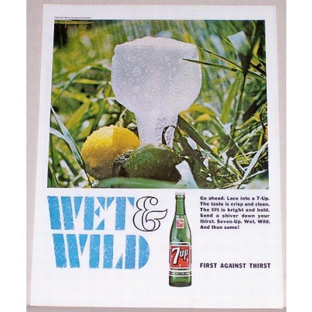 1966 7 UP Soft Drink Color Soda Print Ad - Wet & Wild