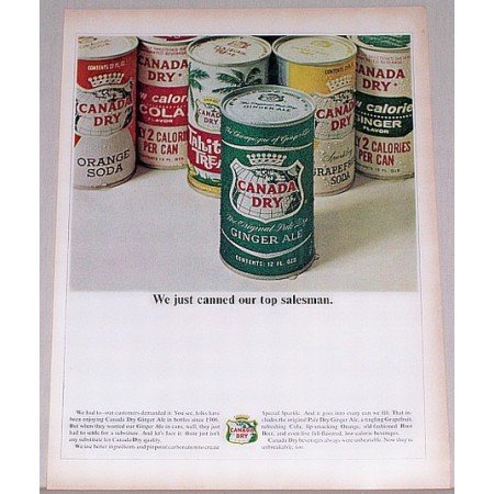 1964 Canada Dry Ginger Ale 12oz Cans Color Print Ad