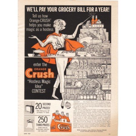 1962 Orange Crush Soda Color Art Print Ad - Hostess Magic Idea