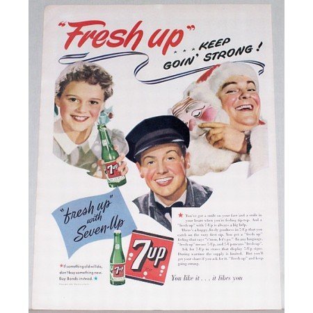 1943 7 UP Soda Color Art Print 7up Ad - Keep Goin' Strong!