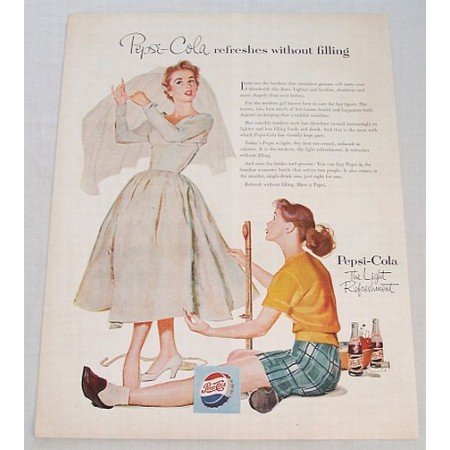 1954 Pepsi Cola Wedding Dress Art Color Soda Print Ad