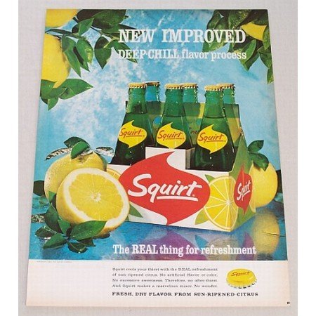 1964 Squirt Soda 6 Pack Carton Carrier Color Print Ad - Deep Chill