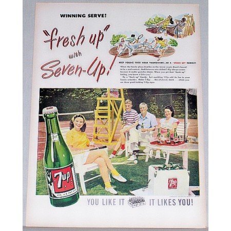 1948 7 UP Soda Color Tennis Court Print 7up Ad - Winning Serve