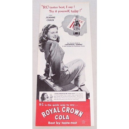 1946 Royal Crown Cola RC Print Ad Celebrity Jeanne Crain
