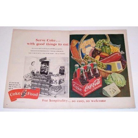 1951 Coca Cola 2 Page Color Soda Art Print Ad - Coke and Food