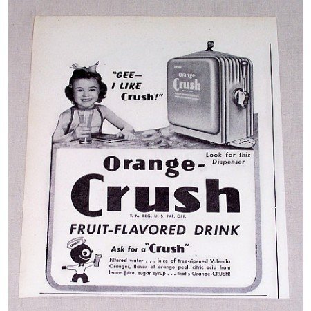 1946 Orange Crush Soda Soda Dispenser Print Ad