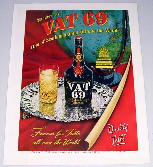 1949 Park & Tilford Vat 69 Blended Scotch Whisky Whiskey Color Print Ad