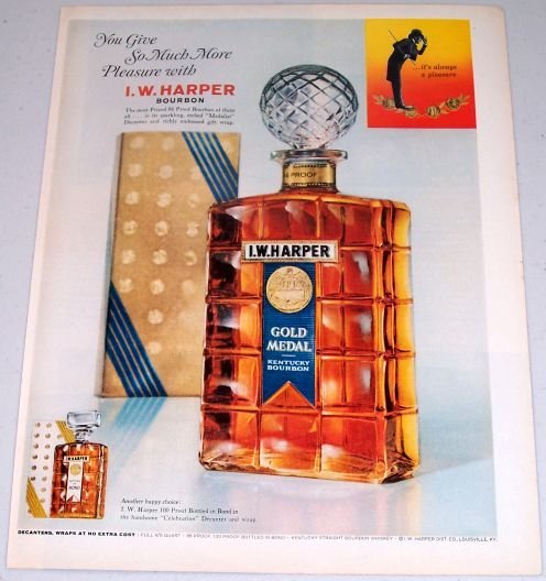 1962 I.W. Harper Gold Medal Kentucky Bourbon Decanter Color Print Ad
