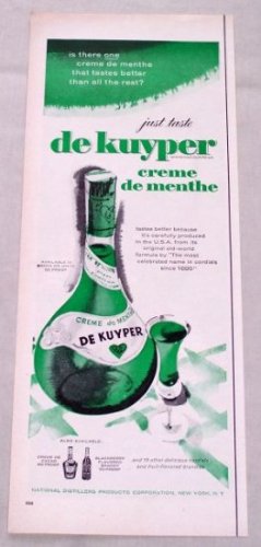 1953 DE KUYPER Creme de Menthe Color Liquor Print Ad