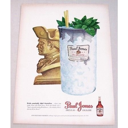 1948 Paul Jones Whiskey Color Print Ad - Label Themselves